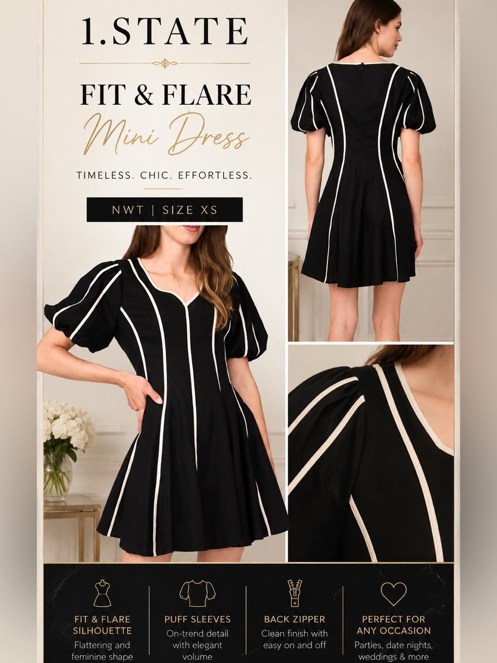 1.STATE Puff Sleeve Fit Flare Mini Dress XS NWT Cocktail Wedding Guest